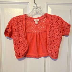 Cat & Jack, Cardigan, Cropped, Sz Lg 10/12, Coral, Pink, Orange, Knit, Sweater